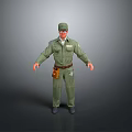 A Man in Green Work Uniform Wearing Cap with Tool Belt Standing Against Gray Background