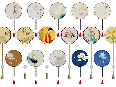 Decorative Fan Hangings with Traditional Patterns Tassel Ornaments and Diverse Designs 3d model