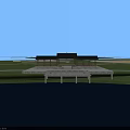 Pergola Waterfront with Reflection Open Air Wooden Roof Platform Grassland and Blue Sky View
