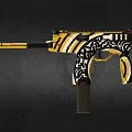 Decorative Gun Featuring Yellow And Black Intricate Patterns And Ornate Design 3d model