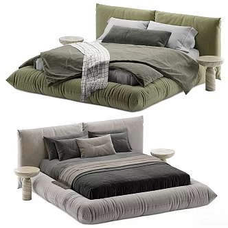 Fabric Double Bedside Hotel Double Bed Master Bedroom Double Bed Floor Bed Backrest Bedding 3d model