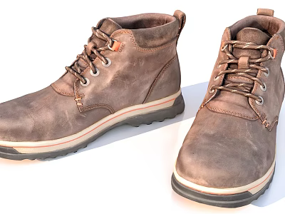 Brown Mid Top Leather Boots With Thick Sole For Casual Daily Wear 3d model