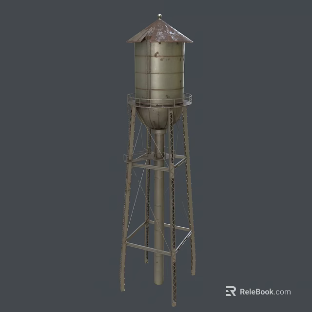Rusted Metal Water Tower Architectural Component With Industrial Support Frame Design 3d model