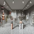 Modern Clothing Store Interior With Mannequins Clothing Racks Display Tables And Lighting
