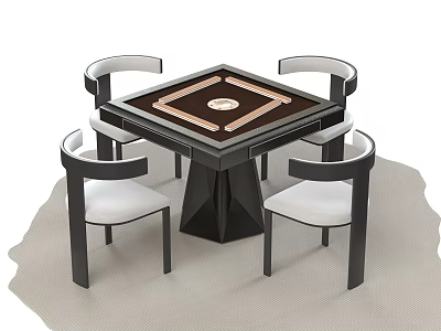 Modern Mahjong Entertainment Table With Square Top And Four Black White Chairs 3d model