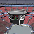 Modern Sports Arena Interior With Ice Rink Red Seats Multiple Levels And Large Screen