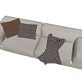 Cozy Beige Fabric Two Seater Sofa With Plaid Cushions And Blanket