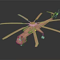Detailed Golden Helicopter Model With Multiple Rotors Displayed On Dark Background