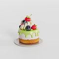 Delicious Cake With Green Cream Dripping Topped With Fresh Strawberries Blueberries And Cream
