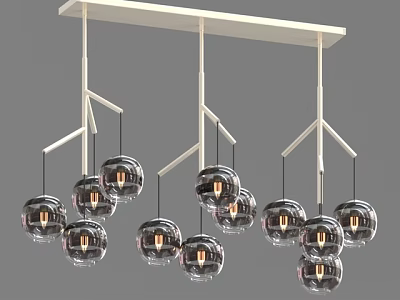 Elegant Modern Chandelier With White Hanging Rods And Multiple Transparent Glass Spherical Shades 3d model