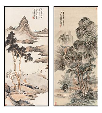 Chinese Landscape Painting Classic Zen Landscape Pattern Hanging Painting Combination 3d model