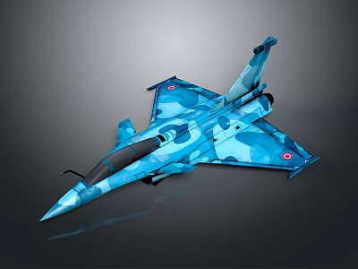 Blue Camouflage Fighter Jet Model Showcasing Aerospace Engineering Design 3d model