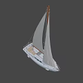 White Sailboat Featuring Red Mast White Sails Deck Railings And Seating