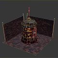 Rusted Industrial Equipment With Glowing Interior Metal Enclosure And Red Top Rod