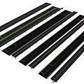 Multiple Parallel Bridges With Black Pavement Green And Yellow Median Strips Supported By White Piers