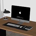 Apple iMac Desktop Computer Setup With Keyboard Mouse And Wooden Desk Accessories 3d model
