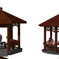 Traditional Chinese Wooden Pavilions With Diverse Designs And People Inside