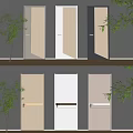 Modern Interior With White Hinged Doors Gray Wall Wooden Floor And Plants
