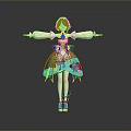 Game And Movie Character With White Short Hair Green White Dress And Flower Decorations