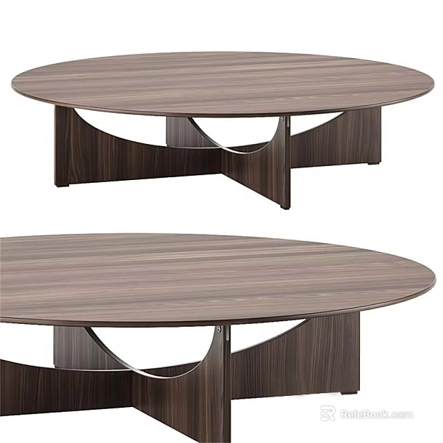 Modern Wooden Round Coffee Table With Unique Curved Leg Design 3d model 