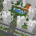 Residential Landscape Design with Surrounding Residential Buildings Central Water Feature Green Spaces and Walking Paths