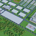 Aerial Planning of Industrial Zone with Main Gate Central Plaza Road Layout and Green Lawns