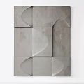 Modern Geometric Wall Decor With Concrete Textured Square Panels And Wave Patterns 3d model