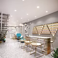 Modern Beauty Salon Interior With Gray Walls Gold Chairs White Tables And Nail Polish Displays
