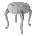 Classic Tufted Sofa Stool With Floral Pattern Upholstery And Carved White Legs 3d model