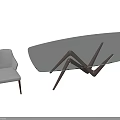 Light Gray Chair And Glass Top Table With Black Metal Legs In Modern Minimalist Design