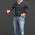 Men In Dark Sweater Blue Jeans Various Poses Checking Watch Looking At Phone Adjusting Hair