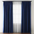 Deep Blue Curtains With White Sheer Panel For Window Interior Decoration 3d model