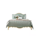 Elegant Double Bed With Carved Headboard Light Green Bedding And Decorative Pillows 3d model