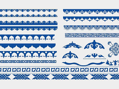 Blue and White Wall Decor With Traditional Patterns And Border Designs 3d model