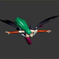 Anime Style Game Character With Green Hair Pink Outfit And Bat Wings