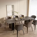 Elegant Modern Dining Table Set With Dark Marble Top And Six Gray Chairs 3d model