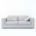 Elegant Gray Tufted Two Seater Sofa With Dark Paneled Walls Herringbone Floor And Pillows
