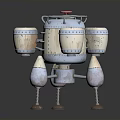 Vintage Metallic Spacecraft With Cylindrical Body Ladder Dual Circular Modules And Support Legs