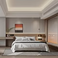 Modern Hotel Room Interior Featuring King Bed Decorative Painting And Soft Lighting Fixtures