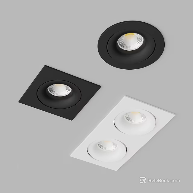 Black And White Recessed Downlights With Square Round Rectangular Designs For Home Lighting 3d model 