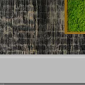 Illuminated Moss Plant Wall with Wooden Frames on Dark Textured Wall Background