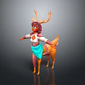 Fantasy Game Character Design Anthropomorphic Deer With Antlers Orange Hair And Blue Skirt