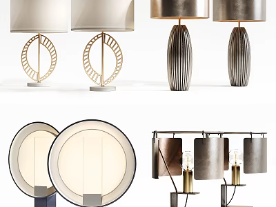 Modern Table Lamps With Ribbed Metal Bases And Round Shades For Home Decor 3d model