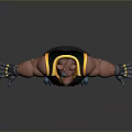 3D Muscular One Eyed Bear Character With Black Vest Yellow Knee Pads And Clawed Hands