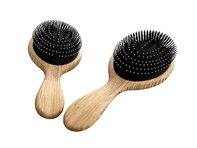 Two Pet Brushes With Wooden Handles And Black Bristles For Grooming 3d model