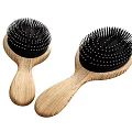 Two Pet Brushes With Wooden Handles And Black Bristles For Grooming