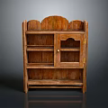 Antique Wooden Cabinet With Open Shelves Glass Door And Carved Top Design