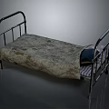 Classic Single Metal Frame Bed With Patterned Bedspread And Pillow 3d model