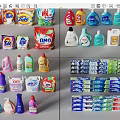 Assorted Daily Laundry Cleaning Products Featuring Powder Liquid Detergents Dish Soap and Toothpaste
