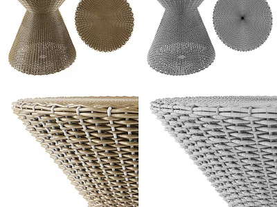 Modern Brown and Gray Woven Stool with Intricate Design and Smooth Surface Texture 3d model
